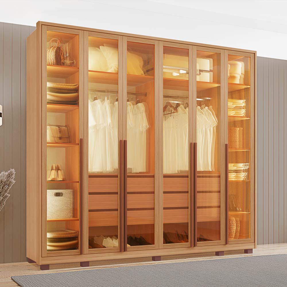 Roupeiro 6 Portas Vidro Reflecta com Led 100% mdf - Tuboarte