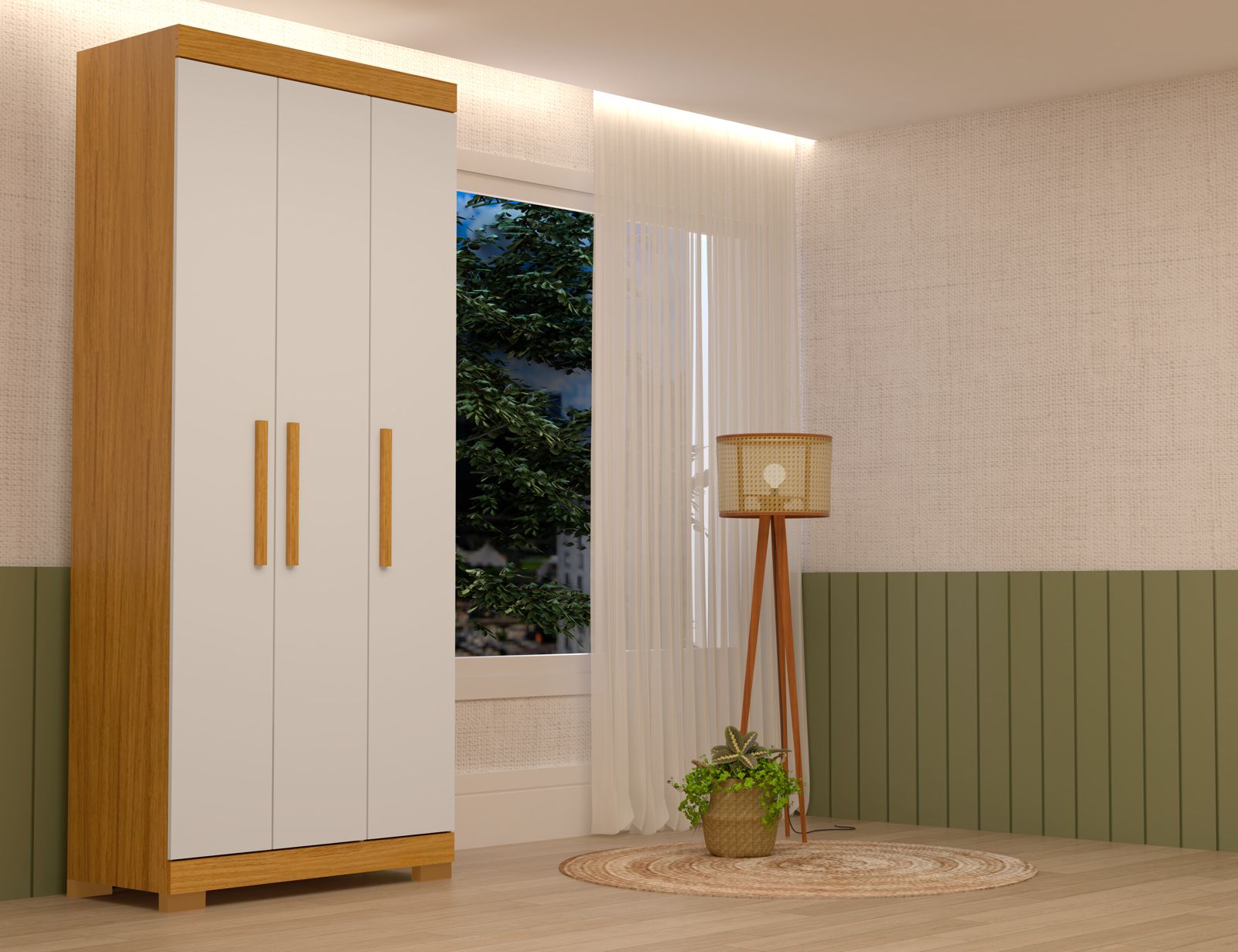 Roupeiro Lana Solteiro 3 Portas 100% MDF Nature Off - ACP Móveis