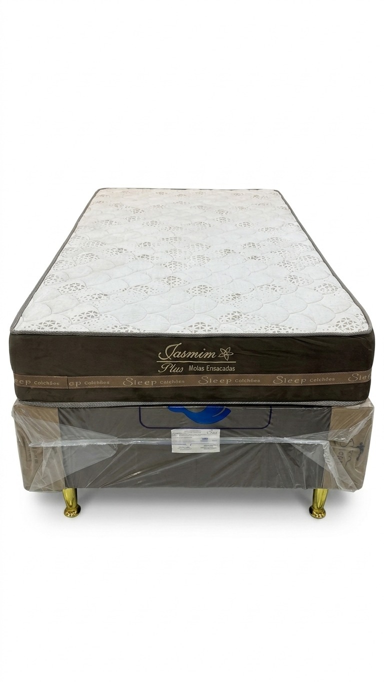 Conjunto box Jasmin Solteirão 108x198 Colchão 24 cm Alt Sleep Colchões