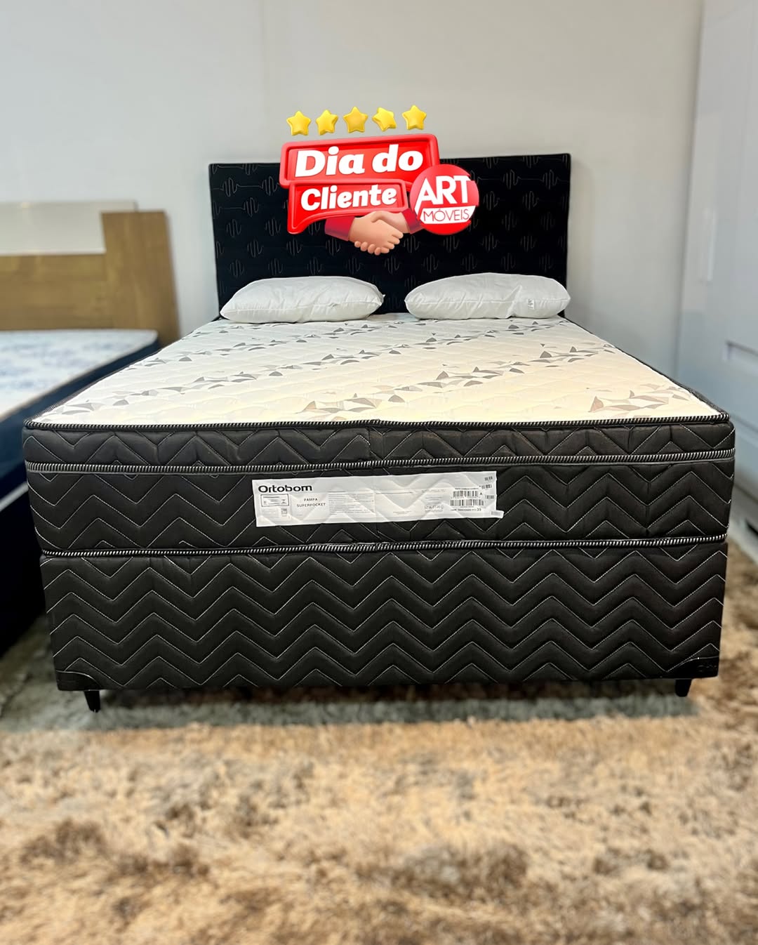Conjunto Cama Box Pampa Ortobom Molas Ensacadas Superpocket 138x188