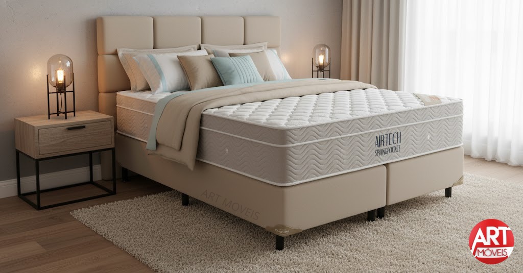 Conjunto Cama Box Queen Airtech Ortobom 158x198x72 Molas Ensacadas Superpocket
