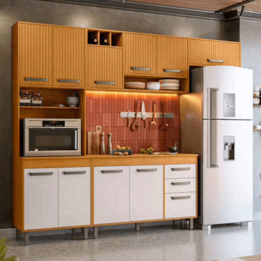 Cozinha Compacta 4 Peças com Balcão e Tampo Malta Poliman Moveis