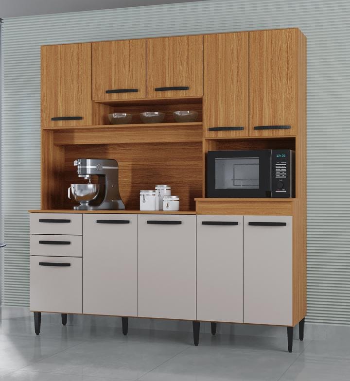 Kit Cozinha Elisa 10 Portas 2 Gavetas Cinamomo Off White - Poquema
