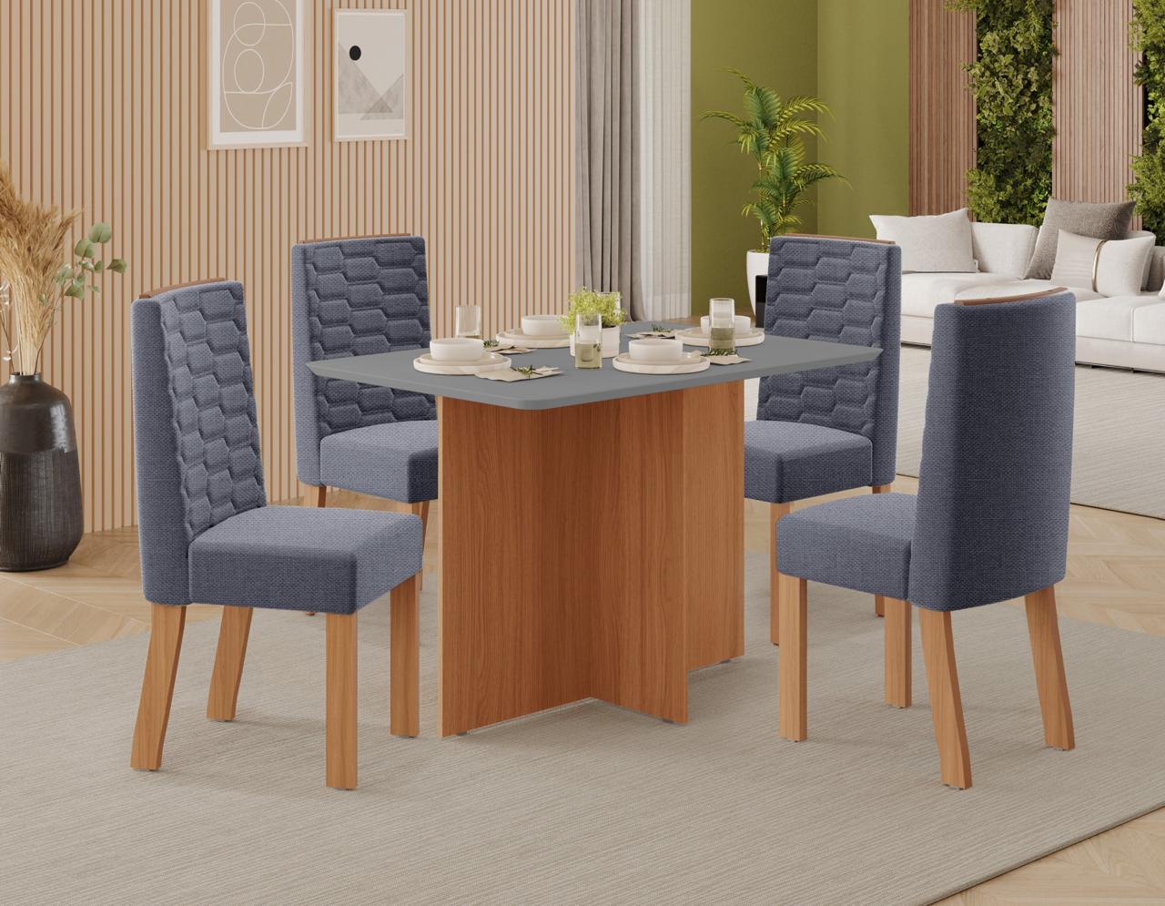 MESA FRIDA COM 4 CADEIRAS 100% MDF PÉS MADEIRA MACIÇA - TUBOARTE