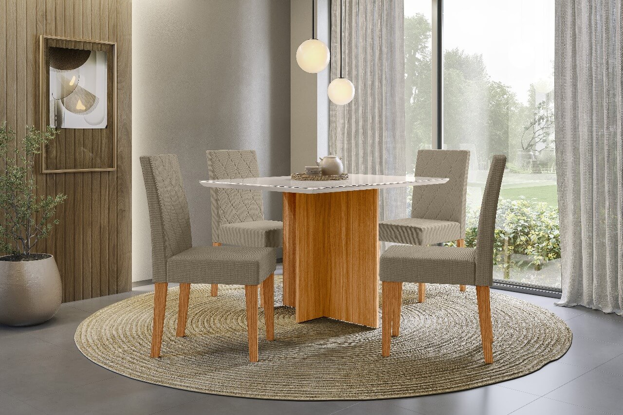 Mesa Helo 120x90 com 4 cadeiras Jade - Poliman