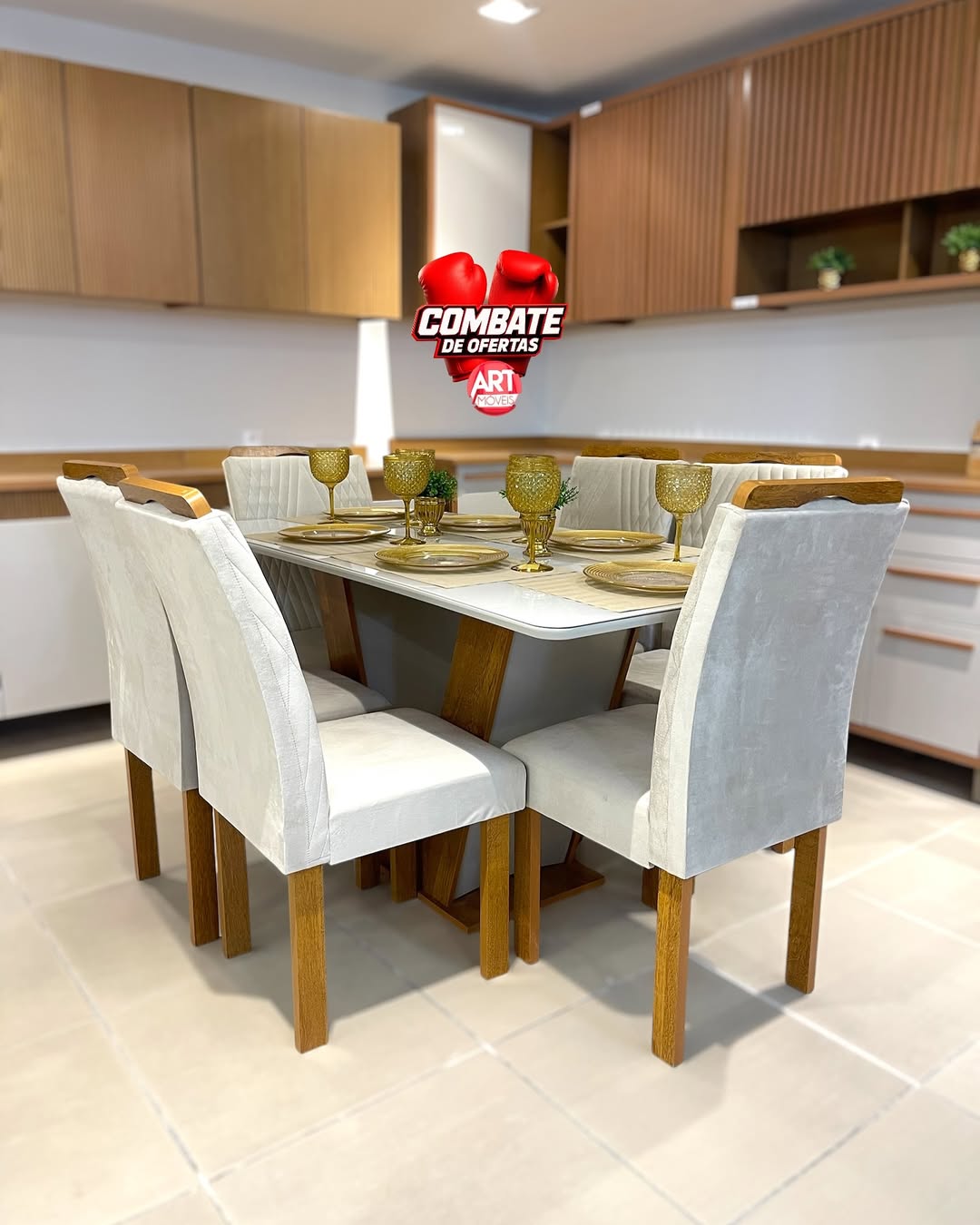 Mesa para Sala de Jantar Qatar 160X80 com 6 Cadeiras Londres - Cel Móveis