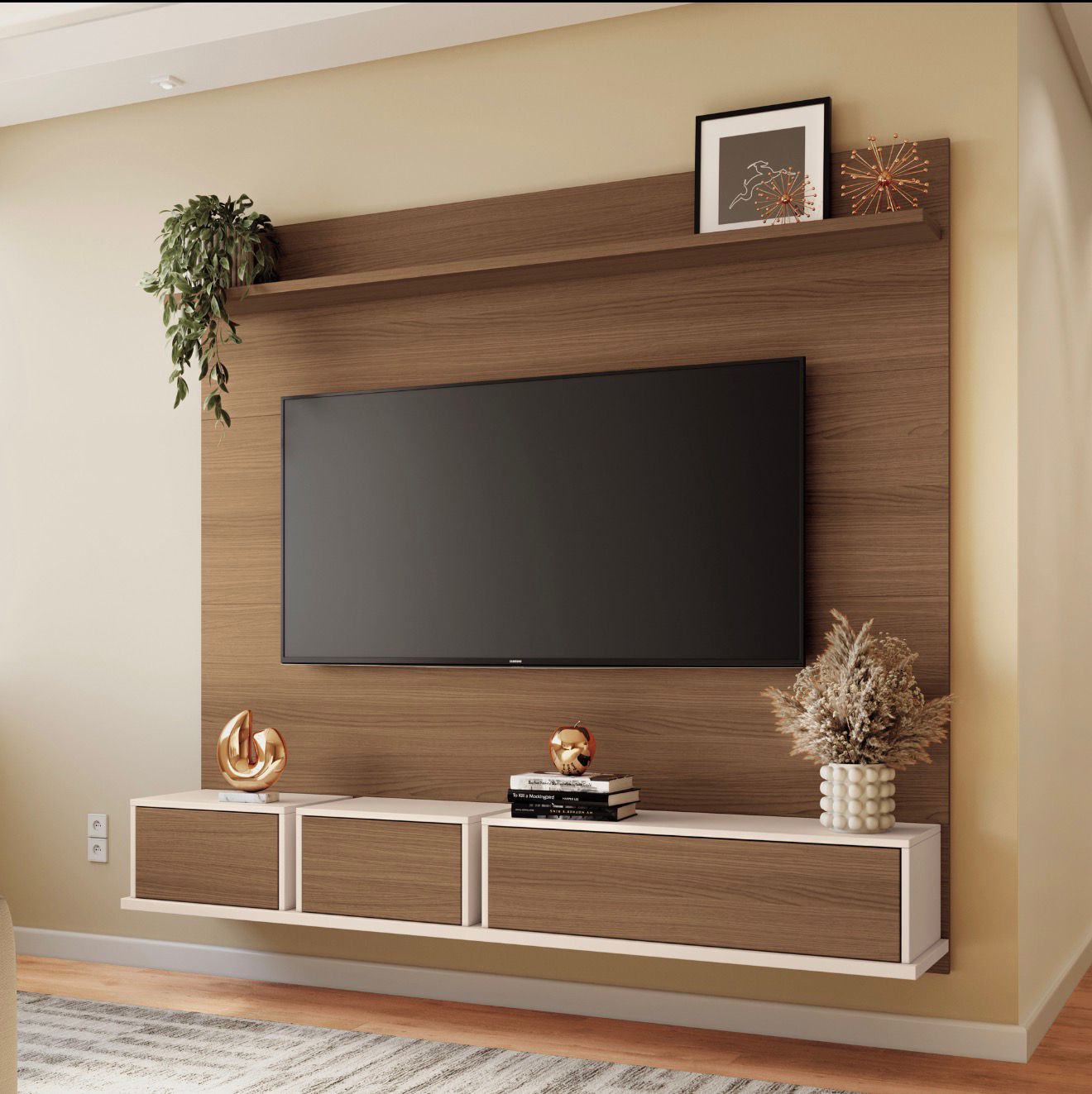 Painel Max para TV até 70 Polegadas Castanho Off White HB Móveis